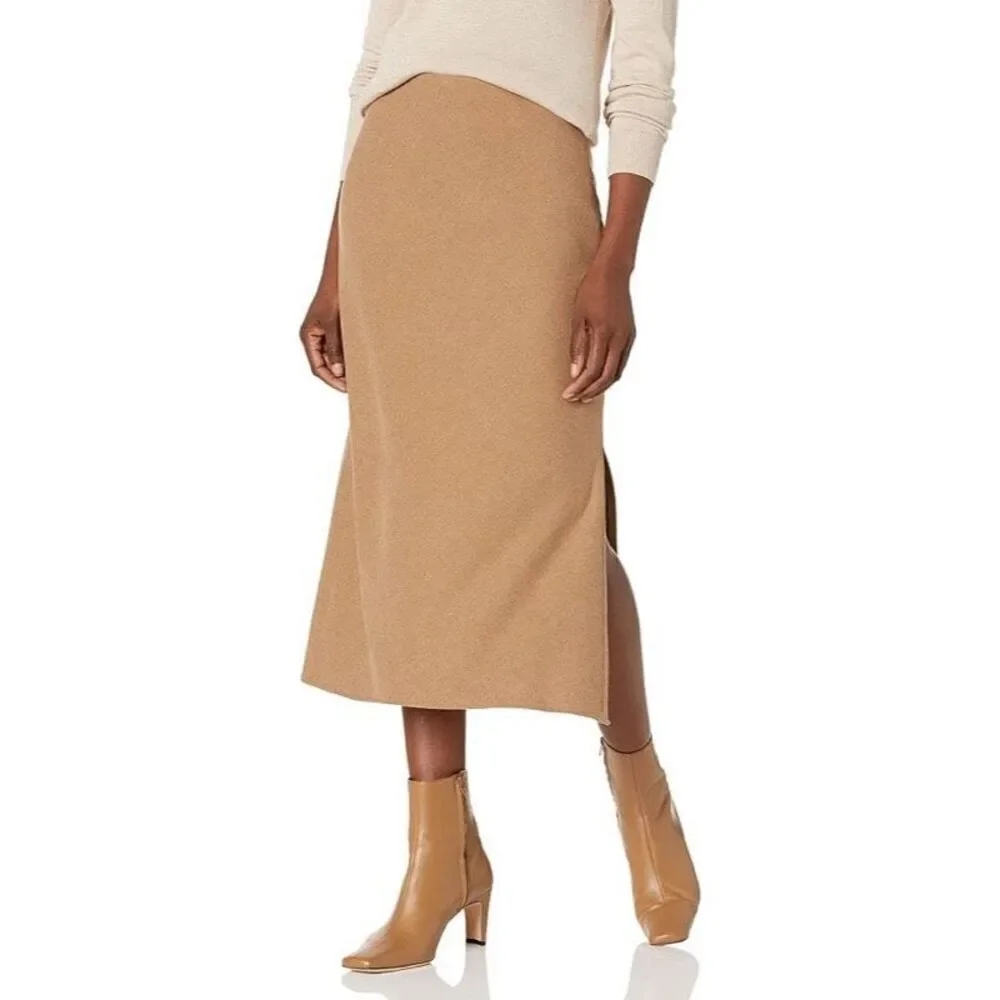 Vince Women's Brushed Flannel Side Slit Slip Skirt Size 12 Taupe - Picture 1 of 4